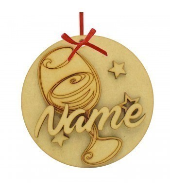Laser Cut Personalised Christmas 3D Hanging Bauble - Wine Glass Design